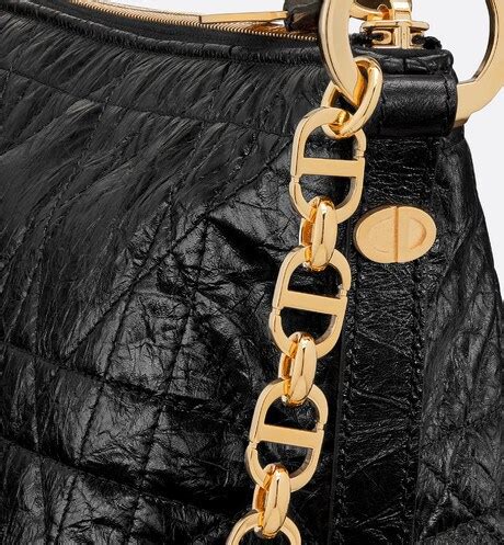 Diorstar Hobo Bag with Chain Black Macrocannage Crinkled 